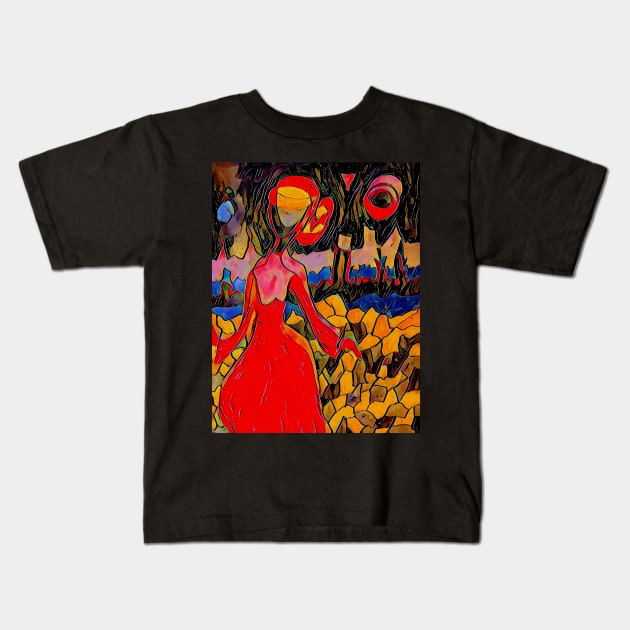 Woman in Landscape in Universe Kids T-Shirt by Sarah Curtiss